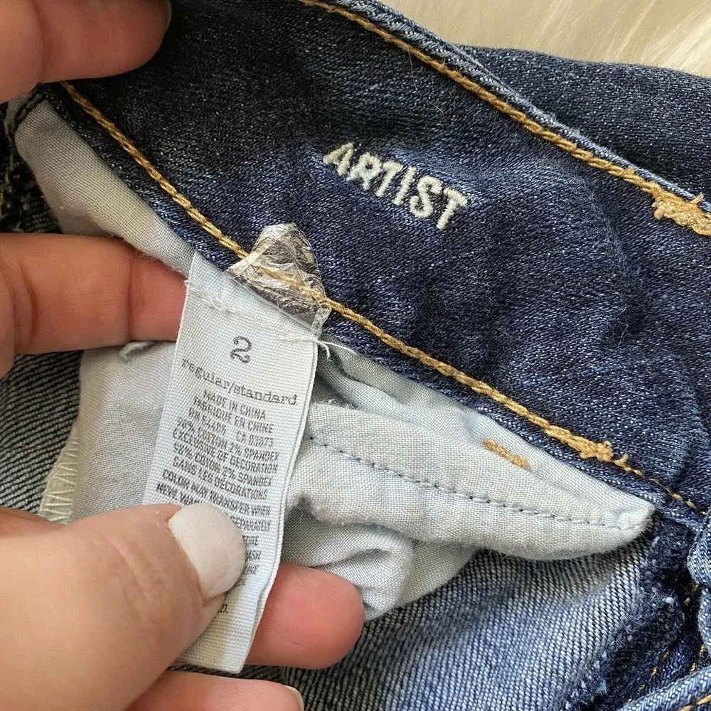 American Eagle Outfitters Blue Jean Denim Artist Stretch Size 2 Regular Med Dark - Picture 4 of 10